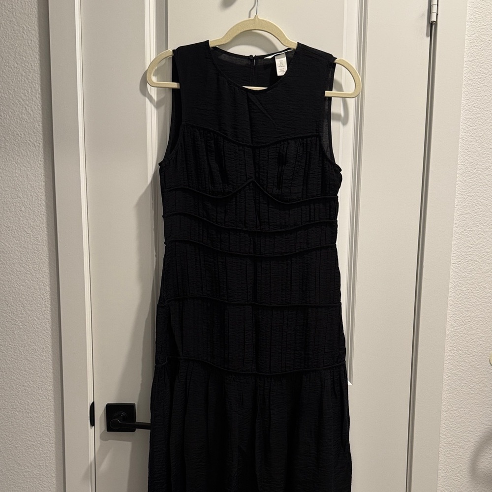H&M Elegant Black Textured Midi Dress